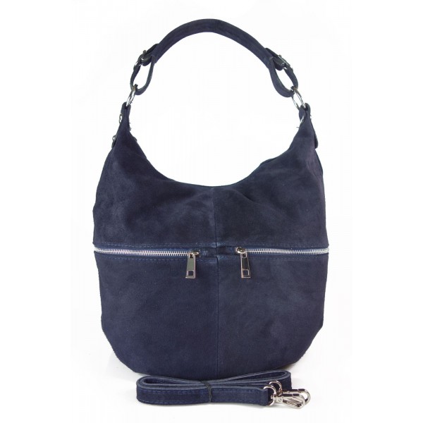 Klasyczny worek shopper zamszowy Vera Pelle XL A4 granatowy W345BS 5 Klasyczny worek shopper zamszowy Vera Pelle XL A4 granatowy W345BS - obrazek 5