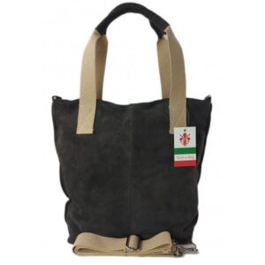 Miękki zamszowy worek -Włoski shopper  Vera Pelle ,Szary W234G