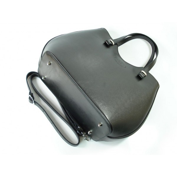 Włoska torebka skórzana Vera Pelle , shopper srebrne okucia A4 Czarna SB4116N 5 Włoska torebka skórzana Vera Pelle , shopper srebrne okucia A4 Czarna SB4116N - obrazek 5