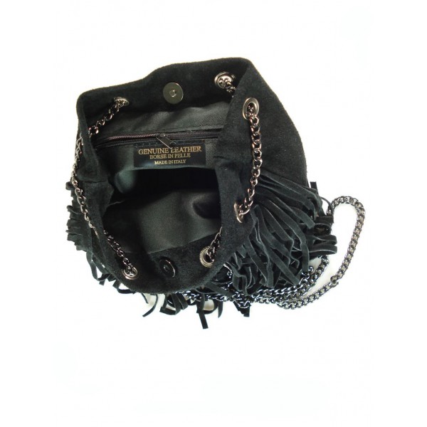 Zamszowa listonoszka worek frędzle włoska skórzana czarna WL45N 5 Zamszowa listonoszka worek frędzle włoska skórzana czarna WL45N - obrazek 5