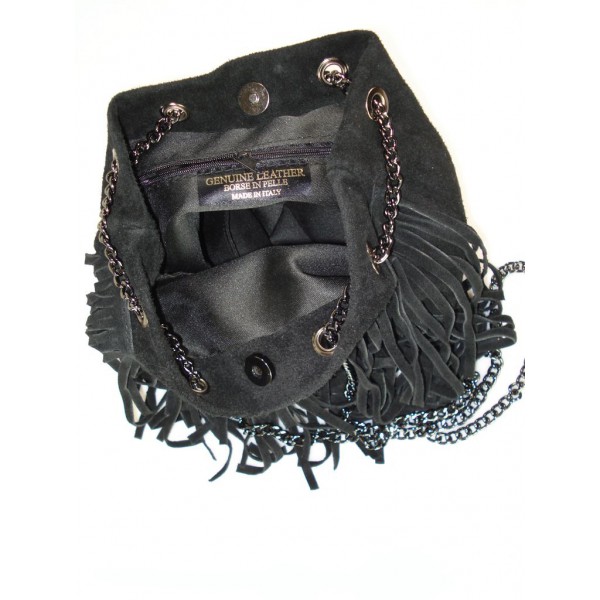 Zamszowa listonoszka worek frędzle włoska skórzana czarna WL45N 6 Zamszowa listonoszka worek frędzle włoska skórzana czarna WL45N - obrazek 6