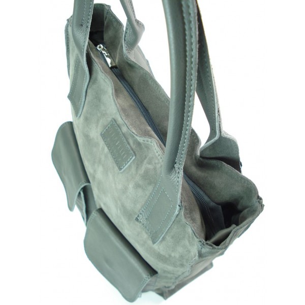 Zamszowy worek Vera Pelle skórzana szara torba XXL A4 BYC88G 5 Zamszowy worek Vera Pelle skórzana szara torba XXL A4 BYC88G - obrazek 5