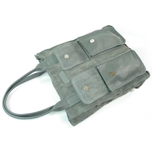 Zamszowy worek Vera Pelle skórzana szara torba XXL A4 BYC88G 7 Zamszowy worek Vera Pelle skórzana szara torba XXL A4 BYC88G - obrazek 7