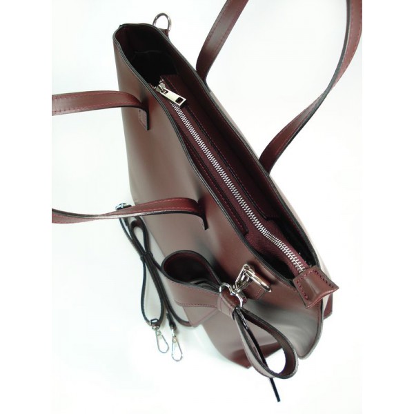 Bordowa Włoska torba A4 Shopper Bag Vera Pelle SB689RR 5 Bordowa Włoska torba A4 Shopper Bag Vera Pelle SB689RR - obrazek 5