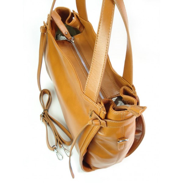 Duża włoska torebka Vera Pelle na ramię ,pojemna Camel WLB199C 5 Duża włoska torebka Vera Pelle na ramię ,pojemna Camel WLB199C - obrazek 5