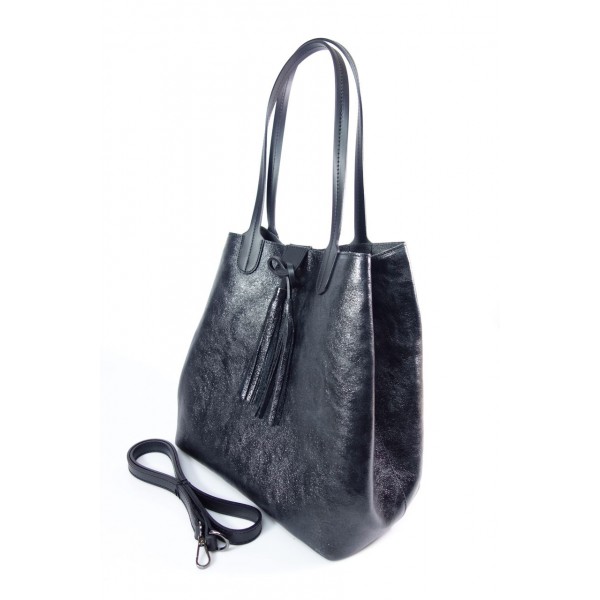 Duża torba Shopper Bag na ramię Vera Pelle Nero czarna SB599N 6 Duża torba Shopper Bag na ramię Vera Pelle Nero czarna SB599N - obrazek 6