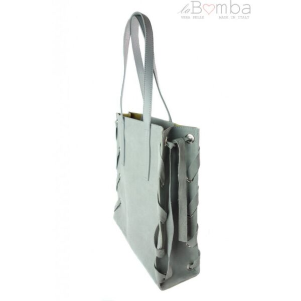 Zamszowa torba Shopper bag ,duży worek, kółka,  Vera Pelle pojemny Szara  WK745G - obrazek 4