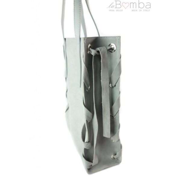 Zamszowa torba Shopper bag ,duży worek, kółka,  Vera Pelle pojemny Szara  WK745G - obrazek 5