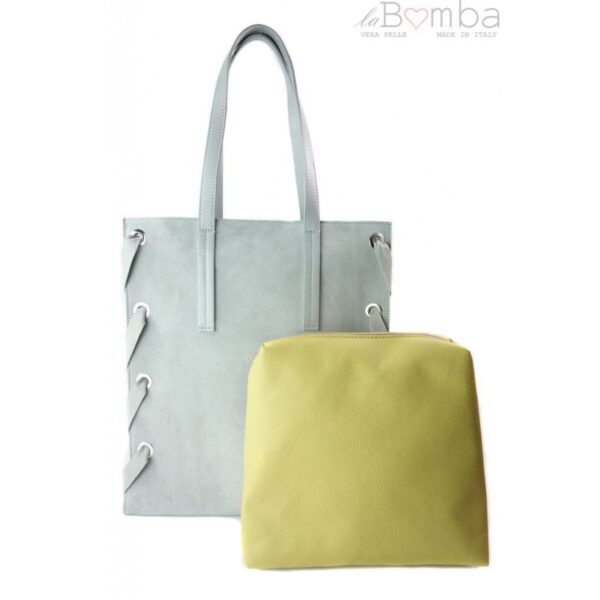 Zamszowa torba Shopper bag ,duży worek, kółka,  Vera Pelle pojemny Szara  WK745G - obrazek 9
