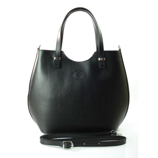 Włoska torebka skórzana Vera Pelle , shopper srebrne okucia A4 Czarna SB4116N 2 Włoska torebka skórzana Vera Pelle , shopper srebrne okucia A4 Czarna SB4116N - obrazek 2