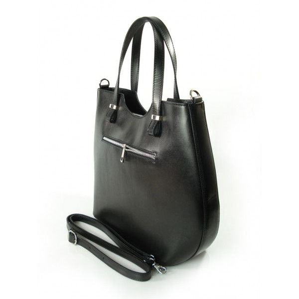 Włoska torebka skórzana Vera Pelle , shopper srebrne okucia A4 Czarna SB4116N 4 Włoska torebka skórzana Vera Pelle , shopper srebrne okucia A4 Czarna SB4116N - obrazek 4