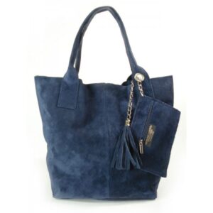 ZAMSZ NATURALNY WŁOSKA TORBA XL A4  SHOPPER BAG  SKÓRZANA GRANATOWA  W567BS