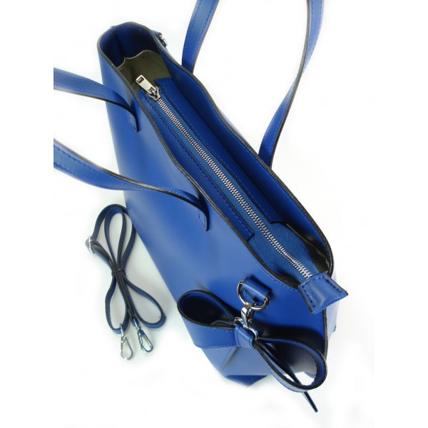 Włoska torba A4 Shopper Bag Vera Pelle Niebieska SB689BLU 4 Włoska torba A4 Shopper Bag Vera Pelle Niebieska SB689BLU - obrazek 4