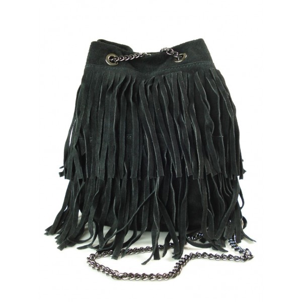 Zamszowa listonoszka worek frędzle włoska skórzana czarna WL45N 1 Zamszowa listonoszka worek WL45N