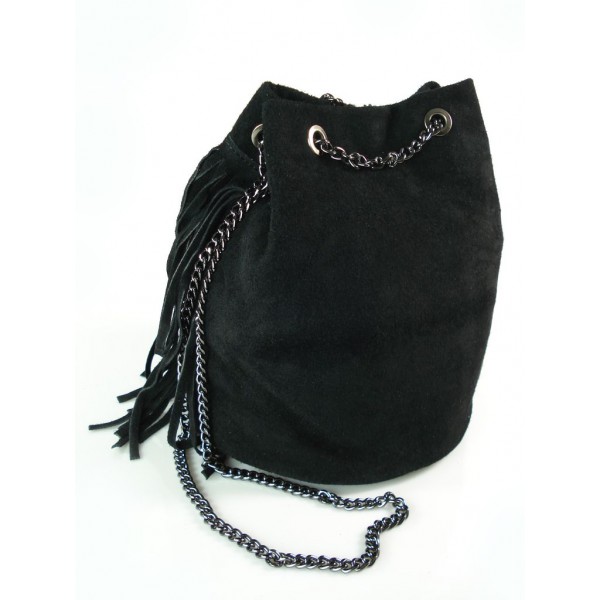 Zamszowa listonoszka worek frędzle włoska skórzana czarna WL45N 3 Zamszowa listonoszka worek frędzle włoska skórzana czarna WL45N - obrazek 3