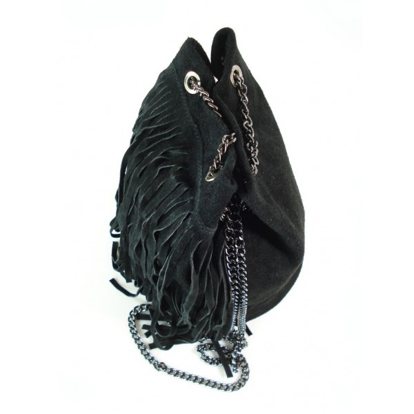 Zamszowa listonoszka worek frędzle włoska skórzana czarna WL45N 4 Zamszowa listonoszka worek frędzle włoska skórzana czarna WL45N - obrazek 4