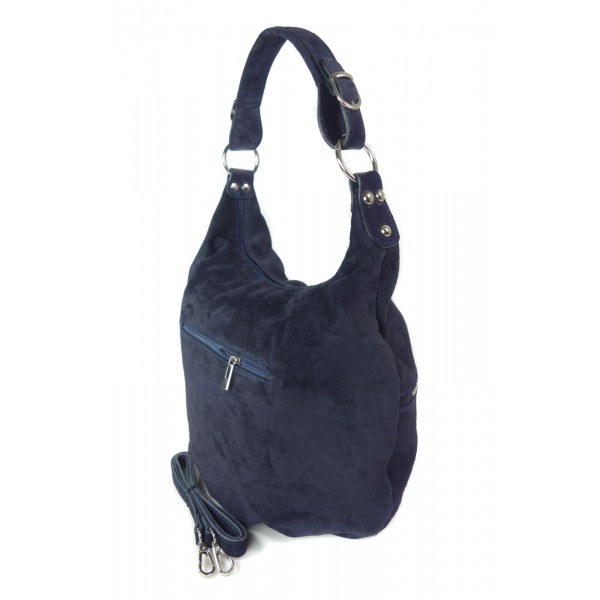 Klasyczny worek shopper zamszowy Vera Pelle XL A4 granatowy W345BS 2 Klasyczny worek shopper zamszowy Vera Pelle XL A4 granatowy W345BS - obrazek 2