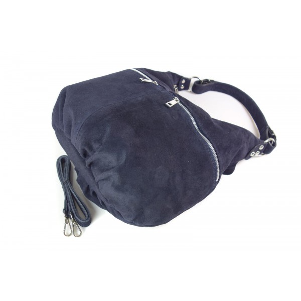 Klasyczny worek shopper zamszowy Vera Pelle XL A4 granatowy W345BS 3 Klasyczny worek shopper zamszowy Vera Pelle XL A4 granatowy W345BS - obrazek 3