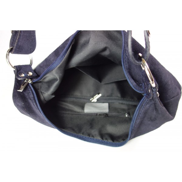 Klasyczny worek shopper zamszowy Vera Pelle XL A4 granatowy W345BS 4 Klasyczny worek shopper zamszowy Vera Pelle XL A4 granatowy W345BS - obrazek 4