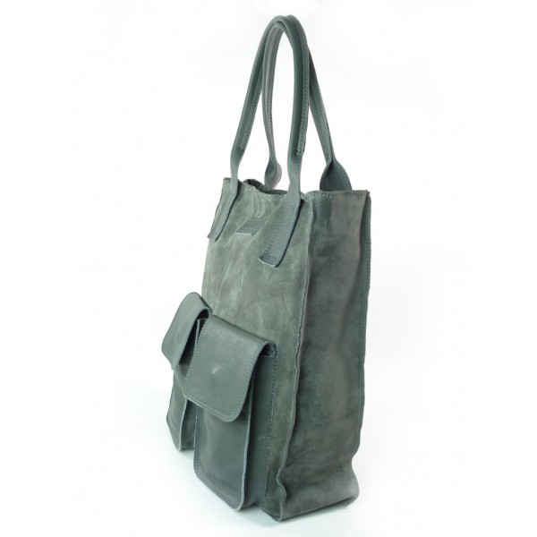 Zamszowy worek Vera Pelle skórzana szara torba XXL A4 BYC88G 2 Zamszowy worek Vera Pelle skórzana szara torba XXL A4 BYC88G - obrazek 2