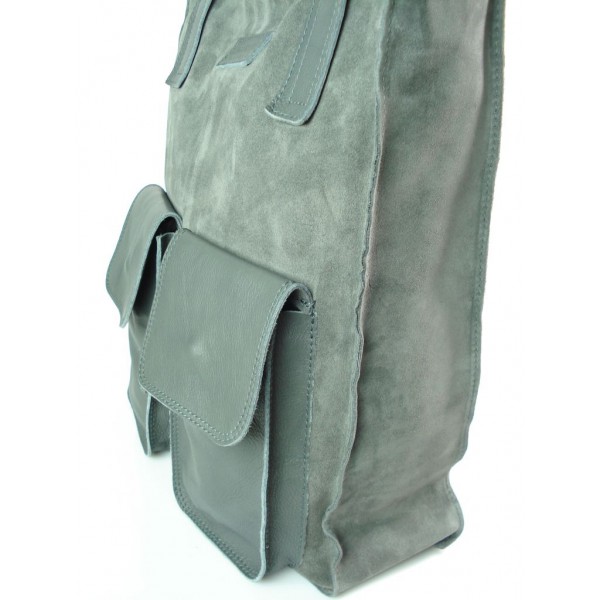 Zamszowy worek Vera Pelle skórzana szara torba XXL A4 BYC88G 3 Zamszowy worek Vera Pelle skórzana szara torba XXL A4 BYC88G - obrazek 3