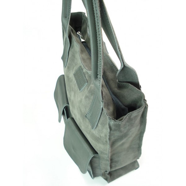 Zamszowy worek Vera Pelle skórzana szara torba XXL A4 BYC88G 4 Zamszowy worek Vera Pelle skórzana szara torba XXL A4 BYC88G - obrazek 4