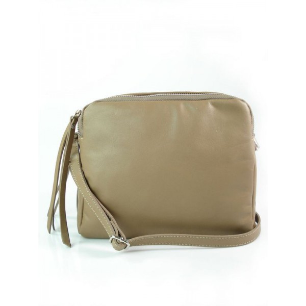 Duża włoska listonoszka trzy komory A5 vera pelle srebrne okucia Beżowa VP333T 7 Torebka skórzana VERA PELLE kolor Beżowa