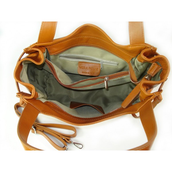 Duża włoska torebka Vera Pelle na ramię ,pojemna Camel WLB199C 2 Duża włoska torebka Vera Pelle na ramię ,pojemna Camel WLB199C - obrazek 2