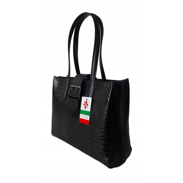 Duża włoska torba ,kuferek A4 skóra motyw krokodyla Vera Pelle , Czarna VP645N 2 Duża włoska torba ,kuferek A4 skóra motyw krokodyla Vera Pelle , Czarna VP645N - obrazek 2