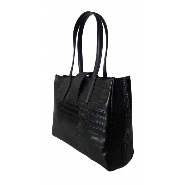 Duża włoska torba ,kuferek A4 skóra motyw krokodyla Vera Pelle , Czarna VP645N 3 Duża włoska torba ,kuferek A4 skóra motyw krokodyla Vera Pelle , Czarna VP645N - obrazek 3