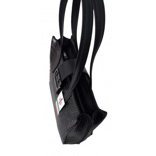 Duża włoska torba ,kuferek A4 skóra motyw krokodyla Vera Pelle , Czarna VP645N 4 Duża włoska torba ,kuferek A4 skóra motyw krokodyla Vera Pelle , Czarna VP645N - obrazek 4