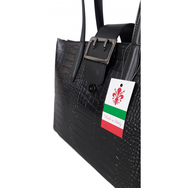Duża włoska torba ,kuferek A4 skóra motyw krokodyla Vera Pelle , Czarna VP645N 6 Duża włoska torba ,kuferek A4 skóra motyw krokodyla Vera Pelle , Czarna VP645N - obrazek 6