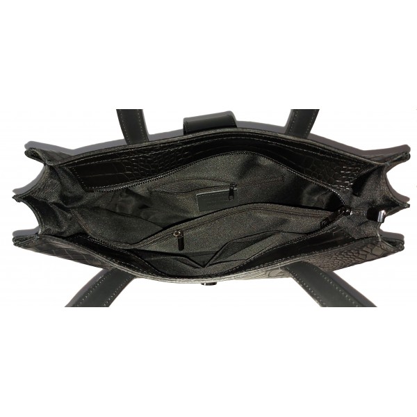 Duża włoska torba ,kuferek A4 skóra motyw krokodyla Vera Pelle , Czarna VP645N 7 Duża włoska torba ,kuferek A4 skóra motyw krokodyla Vera Pelle , Czarna VP645N - obrazek 7