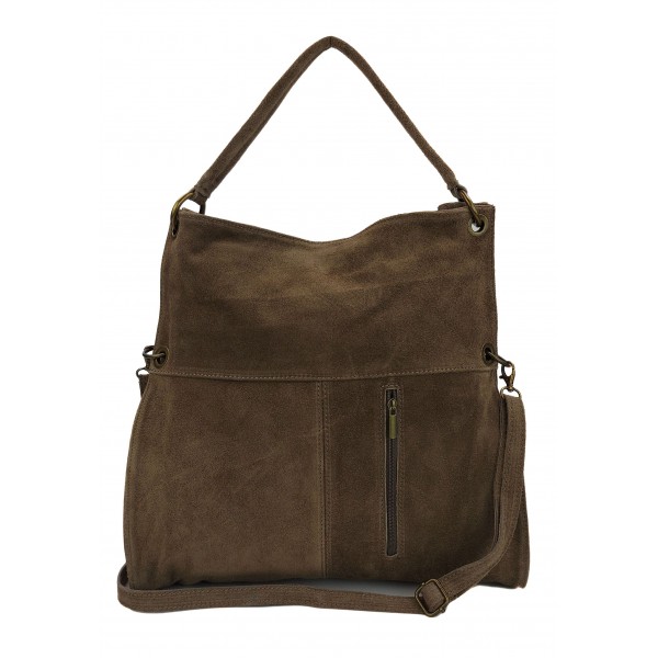 Duża listonoszka-łamana ,worek na ramię A4 ,włoski zamsz naturalny Beż WA44T 1 Torebka skórzana VERA PELLE kolor Beżowa