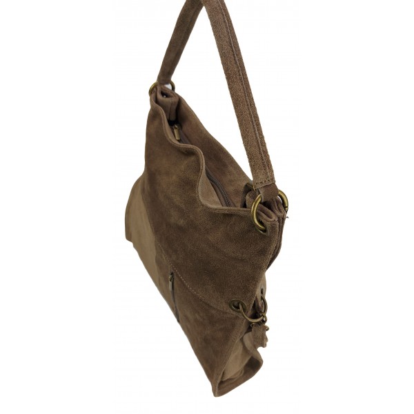 Duża listonoszka-łamana ,worek na ramię A4 ,włoski zamsz naturalny Beż WA44T 5 Duża listonoszka-łamana ,worek na ramię A4 ,włoski zamsz naturalny Beż WA44T - obrazek 5