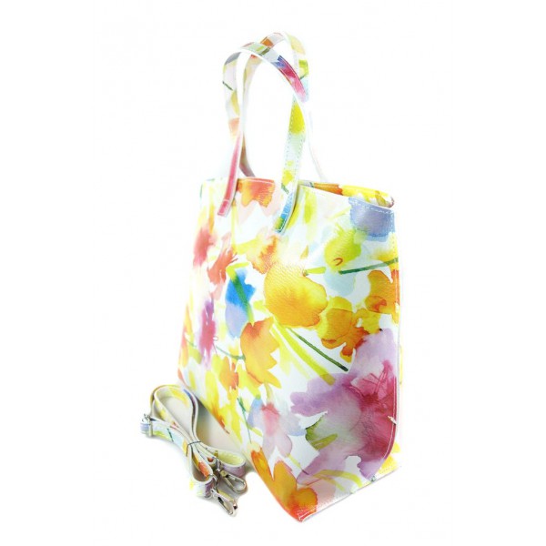 Włoska torba A4 Shopper Bag Vera Pelle Kwiaty SB689K2 1 Torebka skórzana VERA PELLE kolor KOLOROWA