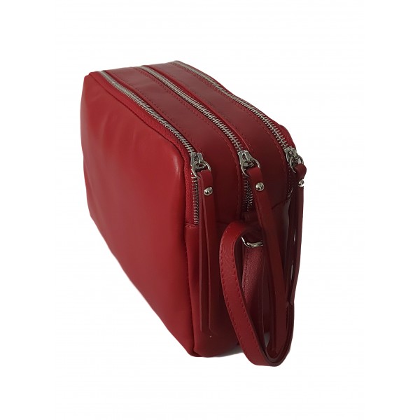 Włoska listonoszka skórzana trzykomorowa czerwona VP333R 2 Włoska listonoszka skórzana trzykomorowa czerwona VP333R - obrazek 2