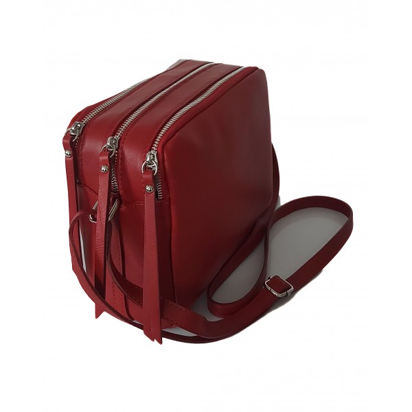 Włoska listonoszka skórzana trzykomorowa czerwona VP333R 3 Włoska listonoszka skórzana trzykomorowa czerwona VP333R - obrazek 3