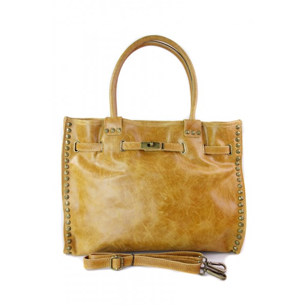 Duża pojemna torba na ramię Shopper Bag camel SB577C 1 Torebka skórzana VERA PELLE kolor Camel