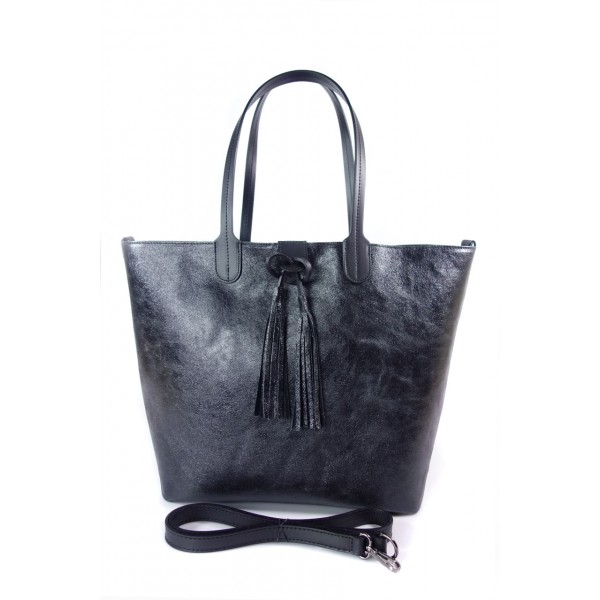 Duża torba Shopper Bag na ramię Vera Pelle Nero czarna SB599N 1 Torebka skórzana VERA PELLE kolor Czarna