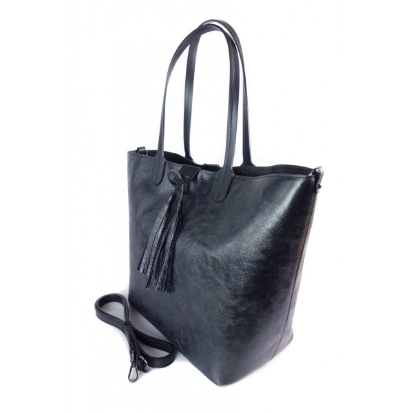 Duża torba Shopper Bag na ramię Vera Pelle Nero czarna SB599N 3 Duża torba Shopper Bag na ramię Vera Pelle Nero czarna SB599N - obrazek 3