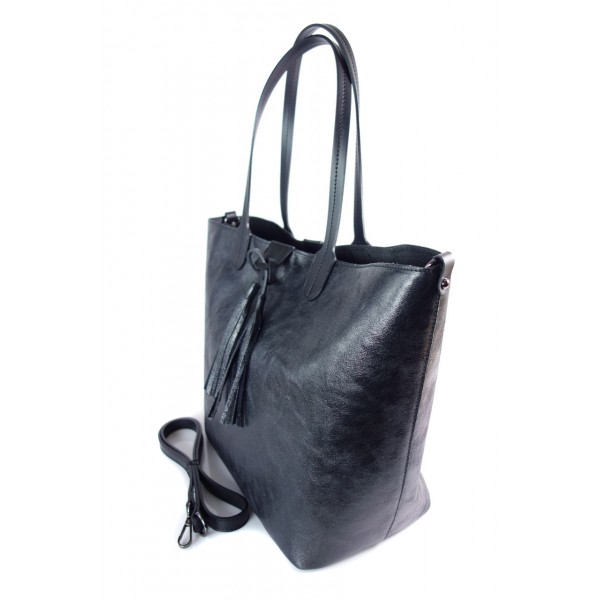 Duża torba Shopper Bag na ramię Vera Pelle Nero czarna SB599N 4 Duża torba Shopper Bag na ramię Vera Pelle Nero czarna SB599N - obrazek 4