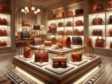 DALL·E 2024 07 13 10.05.50 A luxurious display of leather handbags in a high end boutique. The scene features a variety of leather handbags in different styles and colors artfu