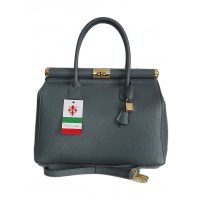 Duży kufer- torba kłódka A4 Włoska Vera Pelle , Szara  AL35GG2