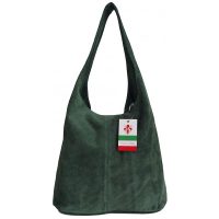 Zamszowy worek , Włoska skórzana torba xl a4 Zielony shopper bag W356VER2