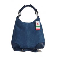 Skórzany Włoski worek ,torba na ramię Vera Pelle miękki zamsz ,pojemna Niebieski- Blue Jeans VORX33BJ