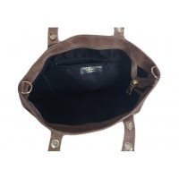 Skórzany Włoski worek ,torba na ramię Vera Pelle miękki zamsz złote dżety-kółka, pojemna A4 Beż  WZK25T