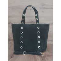 Skórzany Włoski worek ,torba na ramię Vera Pelle miękki zamsz złote dżety-kółka, pojemna A4 Zielony  WZK25V