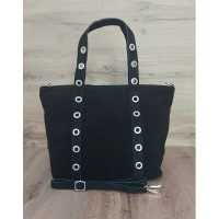 Skórzany Włoski worek ,torba na ramię Vera Pelle miękki zamsz złote dżety-kółka, pojemna A4 Czarna WZK25N