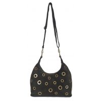 Włoska duża zamszowa listonoszka, nerka Vera Pelle złote okucia kółka Zielona LZK25V